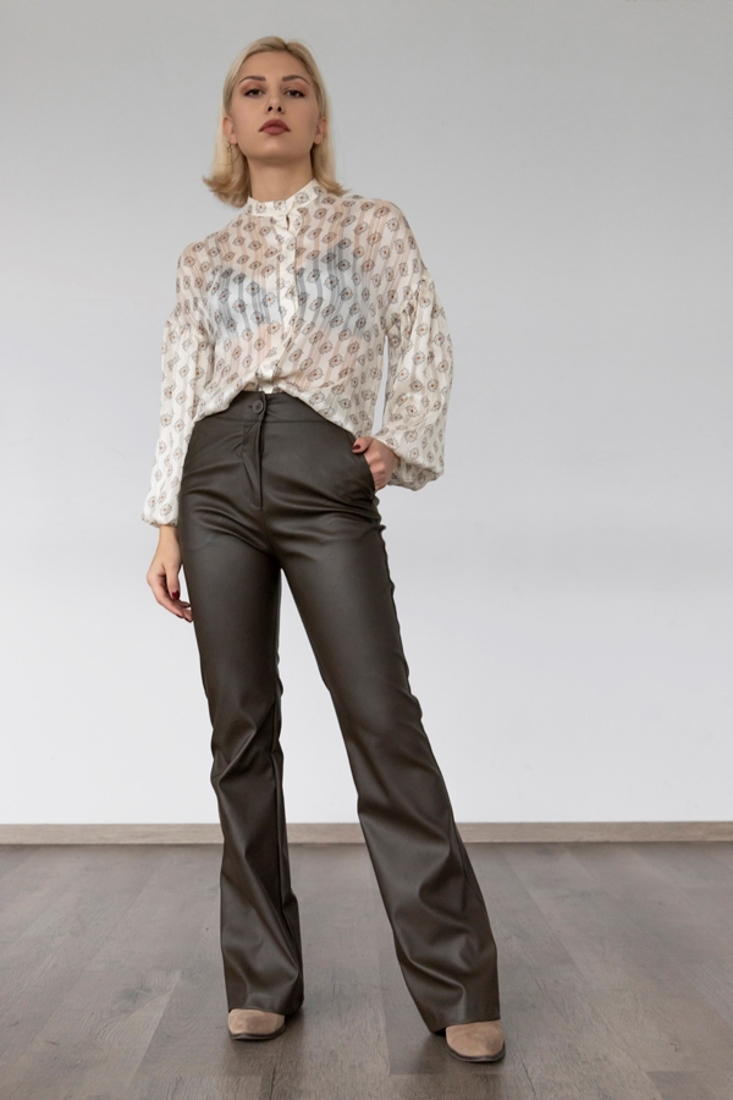 Picture of LEATHER EFFECT FLARED TROUSERS (2)