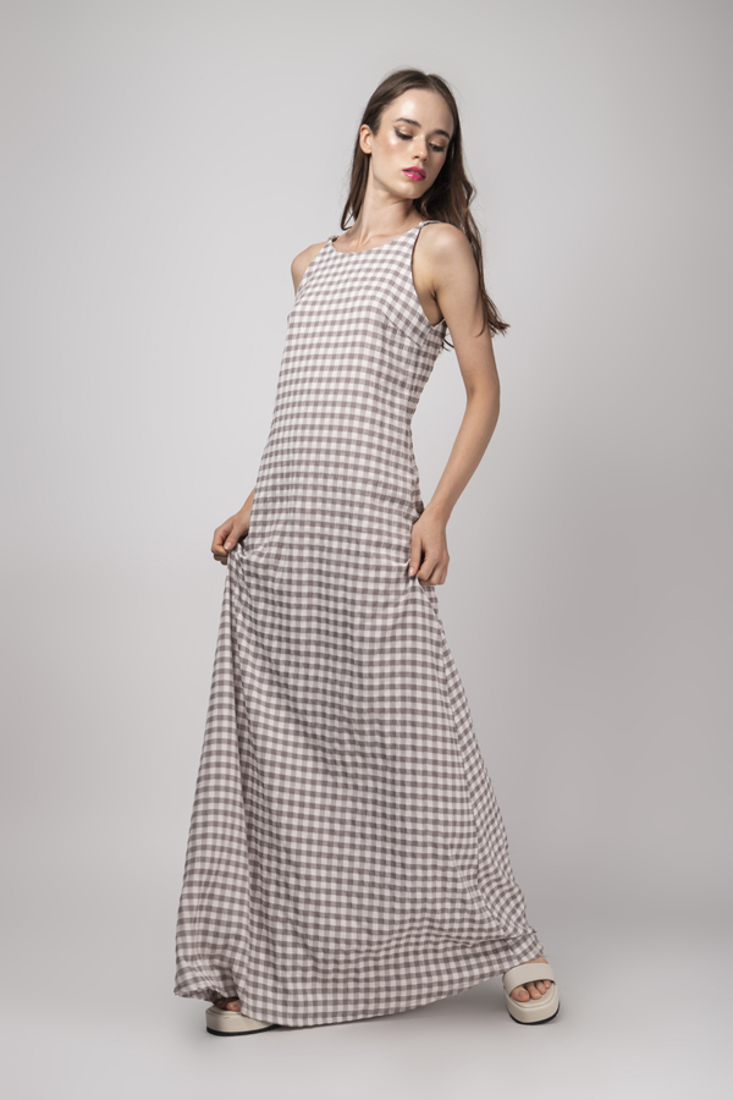 Picture of LONG PLAID OPEN BACK DRESS