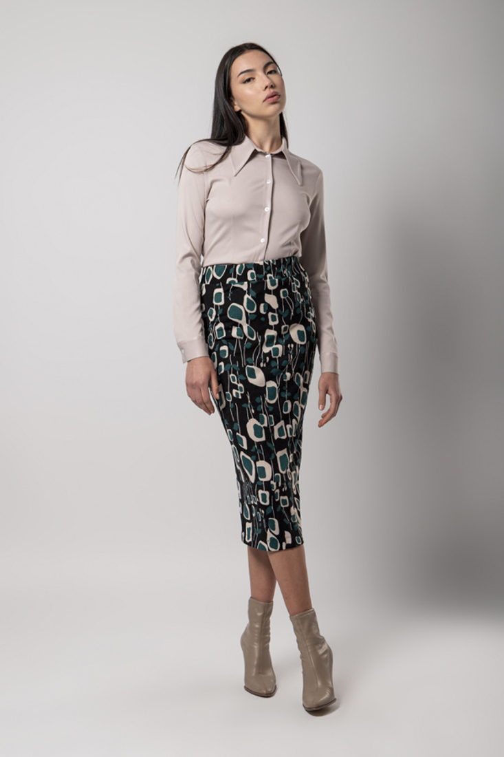 Picture of KNIT PRINTED MIDI PENCIL SKIRT