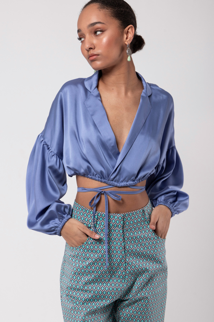 Picture of WRAP CROP TOP WITH PUFF LONG SLEEVES