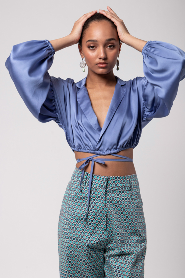 Picture of WRAP CROP TOP WITH PUFF LONG SLEEVES